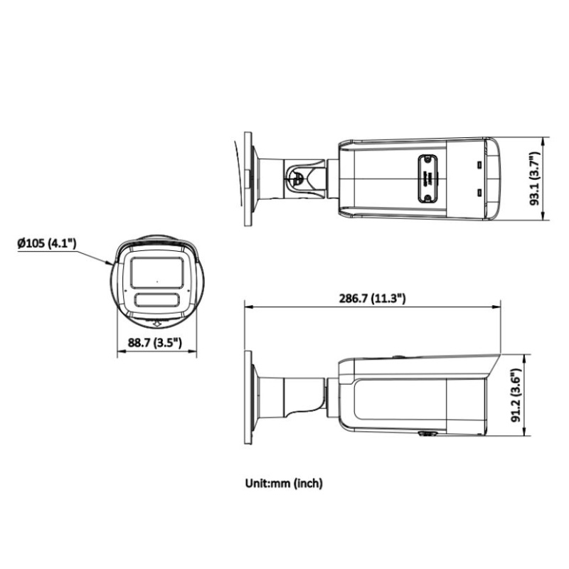 ابعاد دوربین هایک ویژن مدل DS-2CD2T63G2-4LI2U
