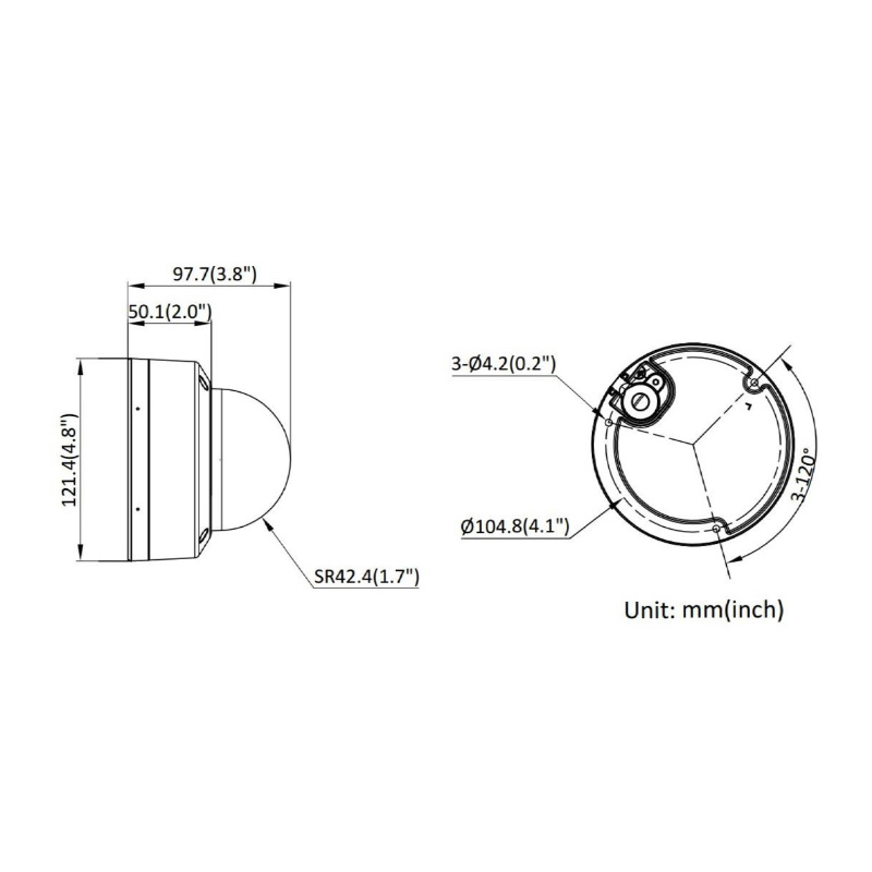 ابعاد دوربین تحت شبکه هایک ویژن DS-2CD1123G2-LIU