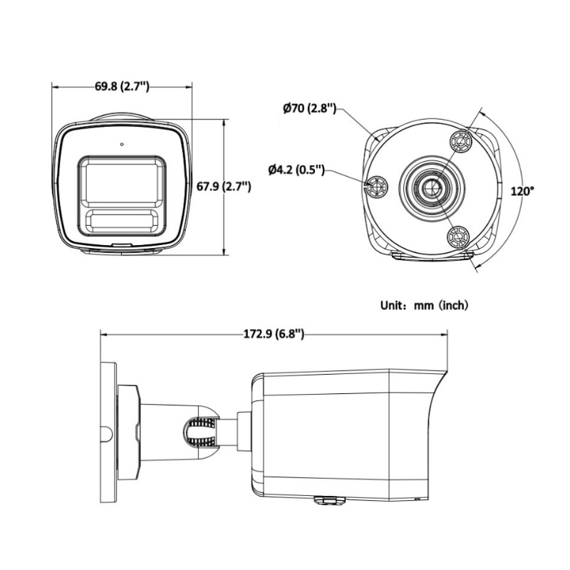 ابعاد دوربین مداربسته هایک ویژن DS-2CD1047G2H-LIUF