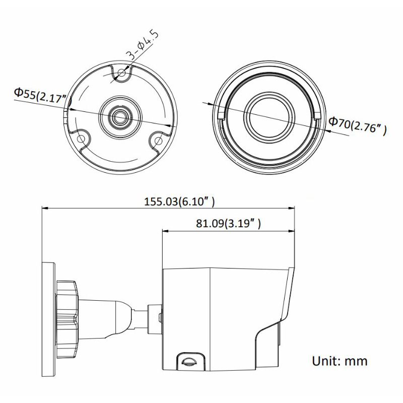 ابعاد دوربین مداربسته هایک ویژن DS-2CD2025FHWD-I
