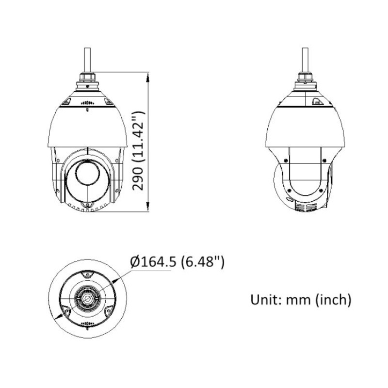 ابعاد دوربین مداربسته هایک ویژن DS-2DE4425IW-DE(T5)