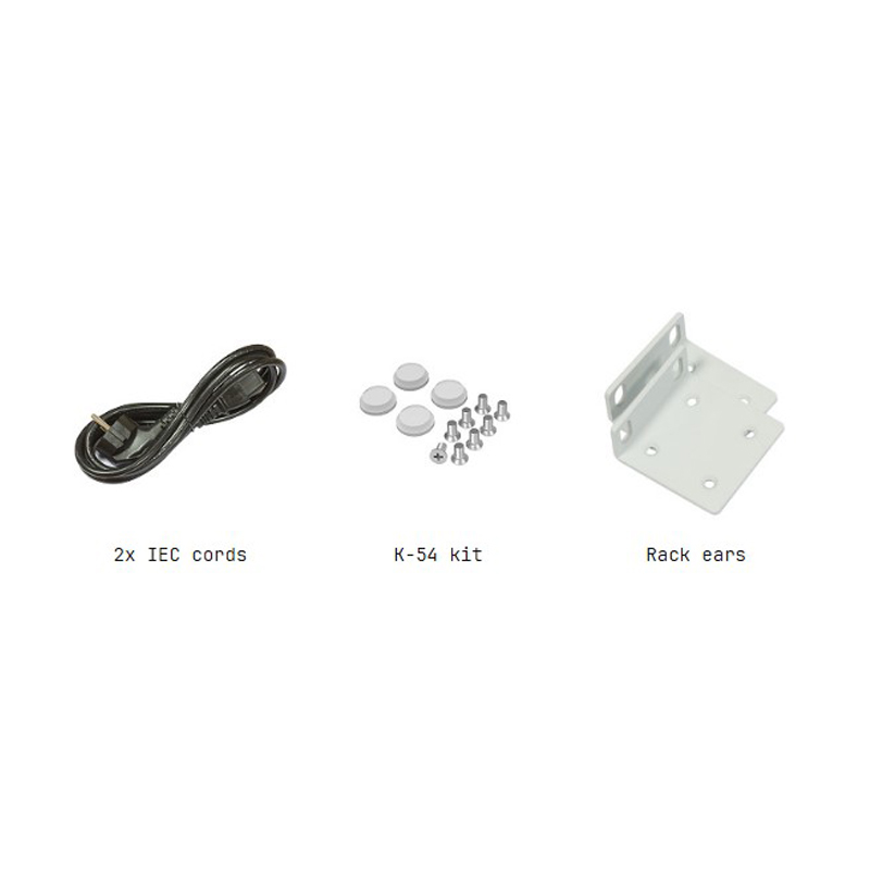 محتویات جعبه سوئیچ شبکه 18 پورت میکروتیک مدل CRS418-8P-8G-2S-RM