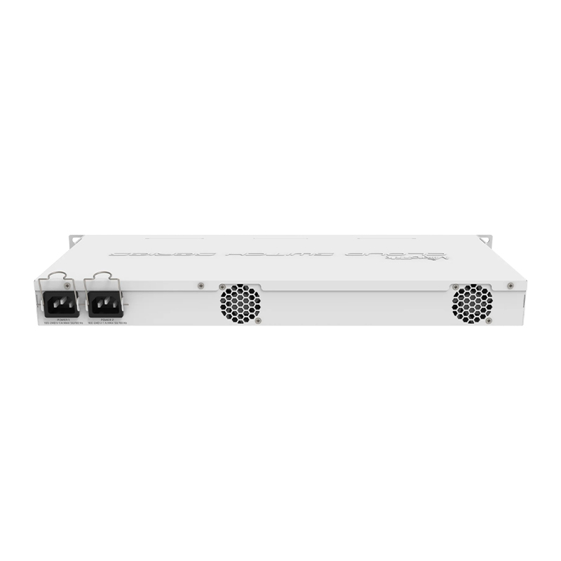 نمای پشت سوئیچ شبکه 28 پورت میکروتیک مدل CRS328-4C-20S-4S-RM