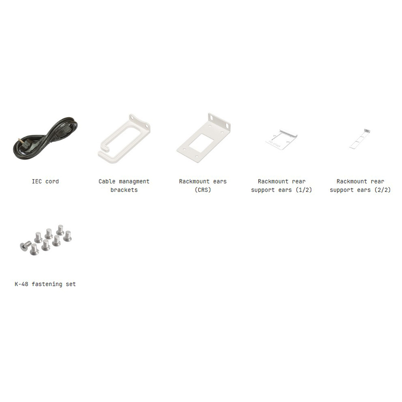 محتویات جعبه سوئیچ شبکه 54 پورت میکروتیک مدل CRS354-48P-4S-2Q-RM